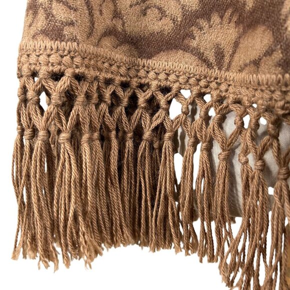 Lanart Brown Tan Alpaca Fringe Shawl Poncho Capelet Wrap One Size - Picture 6 of 9